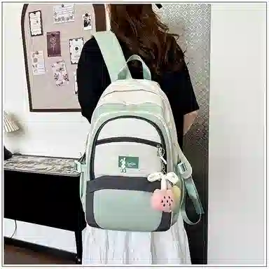 彤彤兔 撞色设计简约 尼龙 书包背包双肩包 女款 粉色/绿色/黑色