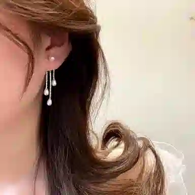 彤彤兔    轻奢珍珠流苏耳钉小众水滴珍珠耳环优雅温柔百搭气质耳饰
