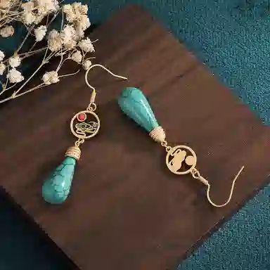 彤彤兔 国风珐琅彩绘复古风 铜 耳环 女款