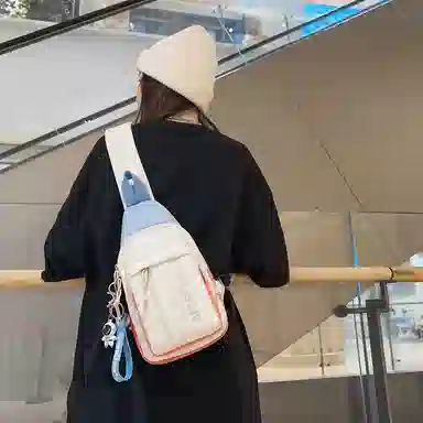 德力熊 休闲百搭韩版撞色简约时尚 尼龙 胸包 常规 男女同款情侣款 克莱因蓝/桔/浅灰/黑