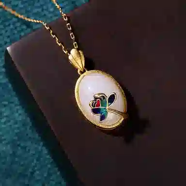 彤彤兔 冷珐琅莲花无事牌挂坠复古 铜 项链 女款