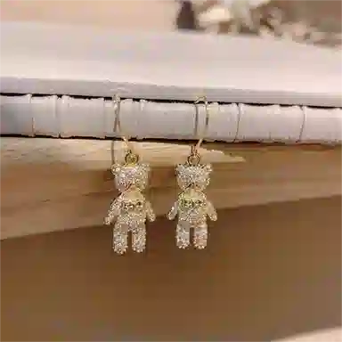 彤彤兔 可爱蝴蝶结小熊闪钻精致气质 锆石 耳环 女款