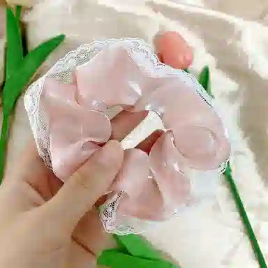 彤彤兔 韩版清新蕾丝花边大肠夏日甜美百搭气质马尾 网纱 发圈 女款