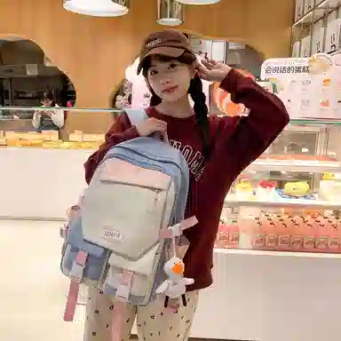 彤彤兔 撞色日系大容量 尼龙 双肩包 女款 多色