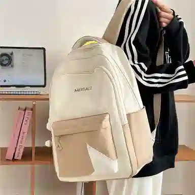 彤彤兔 撞色拼接 尼龙 双肩包 女款 紫色\蓝色\黑色\黄色\卡其色