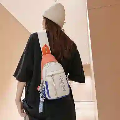 德力熊 休闲百搭韩版撞色简约时尚 尼龙 胸包 常规 男女同款情侣款 克莱因蓝/桔/浅灰/黑