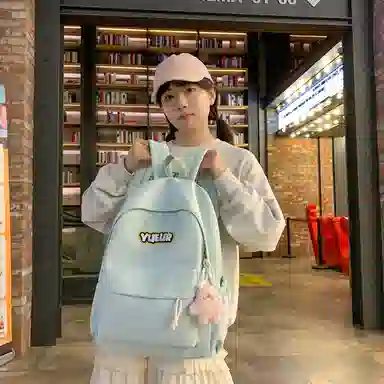 德力熊 纯色简约大容量拉链开合 尼龙布 双肩包 常规 男女同款情侣款 红/绿/蓝/白/黄/黑