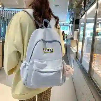 德力熊 纯色简约大容量拉链开合 尼龙布 双肩包 常规 男女同款情侣款 红/绿/蓝/白/黄/黑