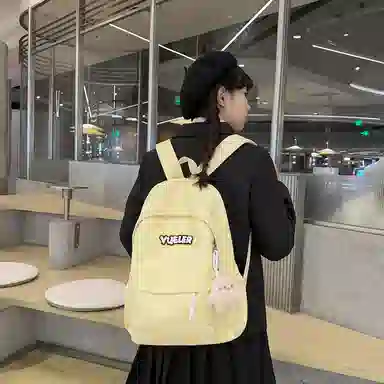 德力熊 纯色简约大容量拉链开合 尼龙布 双肩包 常规 男女同款情侣款 红/绿/蓝/白/黄/黑