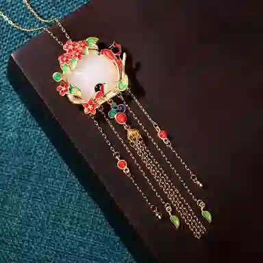 彤彤兔 中式宫廷风珐琅彩绘鹊笑鸠舞复古流苏 铜 项链 女款