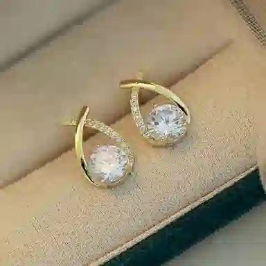 彤彤兔 简约交叉金色水钻耳钉女小众设计耳钉爆款 梓合金 耳环 女款