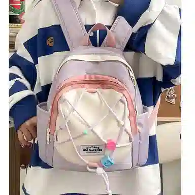 彤彤兔 小清新少女百搭 尼龙 双肩包 男女同款情侣款 白色/紫色