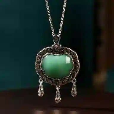 彤彤兔 如意锁复古银工艺复古中国风福字平安锁 铜 项链 女款