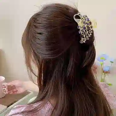 彤彤兔 后脑勺半扎发抓夹夏季高级感中号鲨鱼夹孔雀头饰 合金 发夹 女款