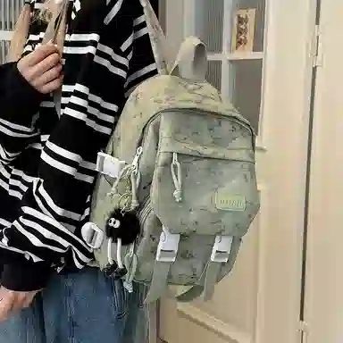 彤彤兔 暗纹设计感 尼龙 双肩包 女款 白色/蓝色/绿色/黑色/红色