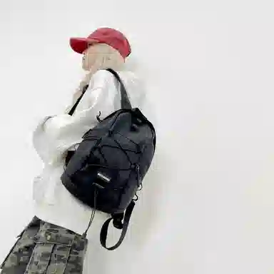 彤彤兔 时尚简约潮流 尼龙 双肩包 男女同款情侣款 黑色