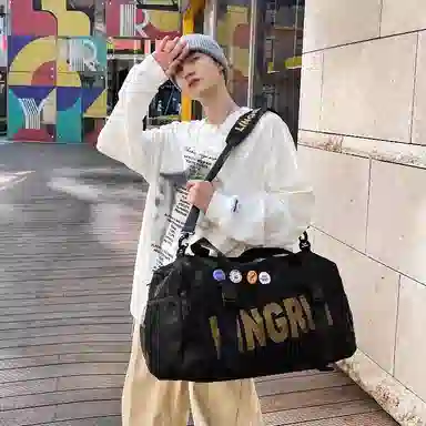 彤彤兔 干湿分离短途出差包手提行李袋 尼龙 旅行包 男女同款情侣款 黑色/灰色/黑色