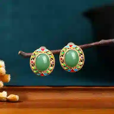 彤彤兔 气质复古新中式国风 人工宝石 耳环 女款