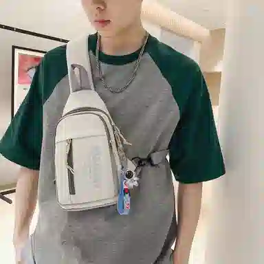 德力熊 休闲百搭韩版撞色简约时尚 尼龙 胸包 常规 男女同款情侣款 克莱因蓝/桔/浅灰/黑