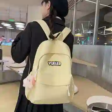 德力熊 纯色简约大容量拉链开合 尼龙布 双肩包 常规 男女同款情侣款 红/绿/蓝/白/黄/黑