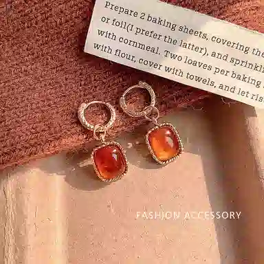 彤彤兔 秋冬款美拉德方形耳扣女港风独特个性复古几何形 树脂 耳环 女款