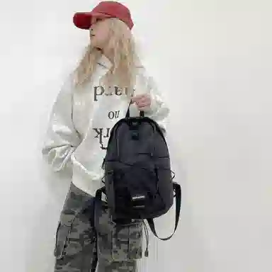 彤彤兔 时尚简约潮流 尼龙 双肩包 男女同款情侣款 黑色