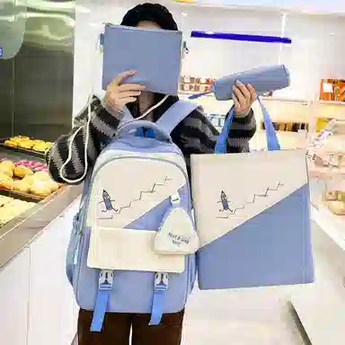 彤彤兔   韩版森系大容量四件套时尚百搭 尼龙 双肩包组合装 男女同款情侣款 粉色/绿色/紫色/黑色/蓝色