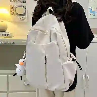 彤彤兔   简约纯色森系校园 尼龙 双肩包 大号 男女同款情侣款 多色