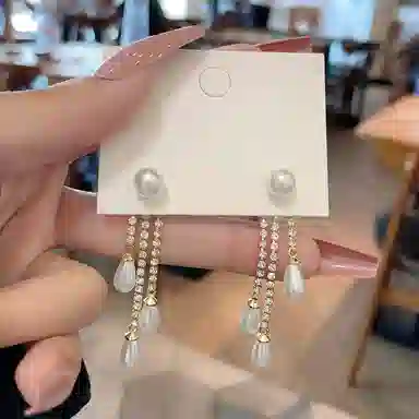 彤彤兔    轻奢珍珠流苏耳钉小众水滴珍珠耳环优雅温柔百搭气质耳饰