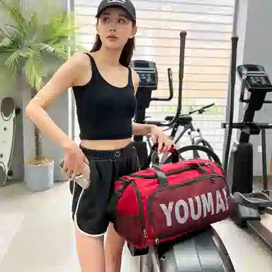 德力熊 出差轻便旅游包运动训练 尼龙拼网 健身包 男女同款情侣款 黑色/粉色/卡其色/红色/灰色