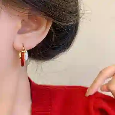 彤彤兔 复古安可拉红撞色几何圆圈耳扣小众秋冬气质 铜 耳环 女款