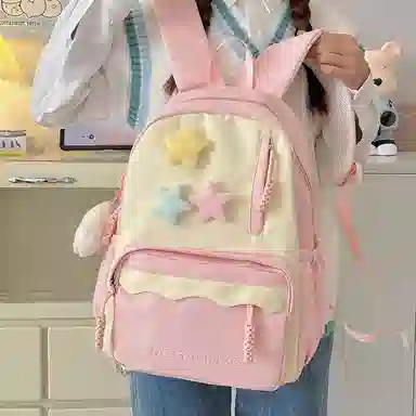 彤彤兔 大容量简约 涤纶 双肩包 女款 粉色/紫色/黑色/蓝色/绿色/卡其色