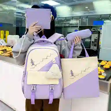 彤彤兔   韩版森系大容量四件套时尚百搭 尼龙 双肩包组合装 男女同款情侣款 粉色/绿色/紫色/黑色/蓝色