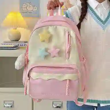 彤彤兔 大容量简约 涤纶 双肩包 女款 粉色/紫色/黑色/蓝色/绿色/卡其色