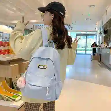 德力熊 纯色简约大容量拉链开合 尼龙布 双肩包 常规 男女同款情侣款 红/绿/蓝/白/黄/黑