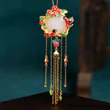 彤彤兔 中式宫廷风珐琅彩绘鹊笑鸠舞复古流苏 铜 项链 女款