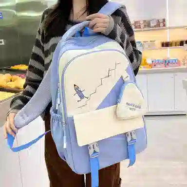 彤彤兔   韩版森系大容量四件套时尚百搭 尼龙 双肩包组合装 男女同款情侣款 粉色/绿色/紫色/黑色/蓝色