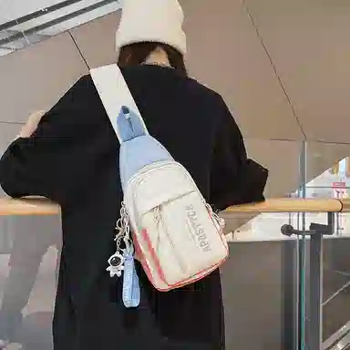 德力熊 休闲百搭韩版撞色简约时尚 尼龙 胸包 常规 男女同款情侣款 克莱因蓝/桔/浅灰/黑