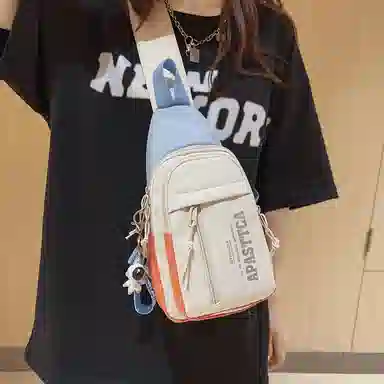 德力熊 休闲百搭韩版撞色简约时尚 尼龙 胸包 常规 男女同款情侣款 克莱因蓝/桔/浅灰/黑