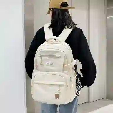 彤彤兔 纯色简约背包韩版 尼龙 双肩包 常规 女款 米白色/黑色/红色/卡其色/灰色