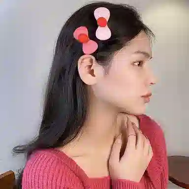 彤彤兔 粉色系蝴蝶结侧边刘海夹顶夹公主头碎可爱 发夹 女款