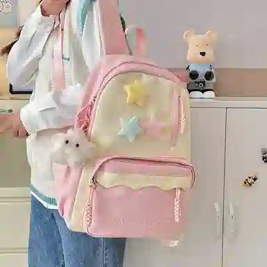 彤彤兔 大容量简约 涤纶 双肩包 女款 粉色/紫色/黑色/蓝色/绿色/卡其色