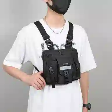 彤彤兔 休闲简约工装个性 牛津布 双肩包 男款 黑色