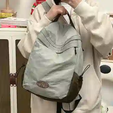 彤彤兔 纯色简约百搭 水洗布 双肩包背包 男女同款情侣款 藕色/绿色