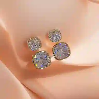 彤彤兔     方形水钻耳环女高级感气质百搭耳钉耳饰