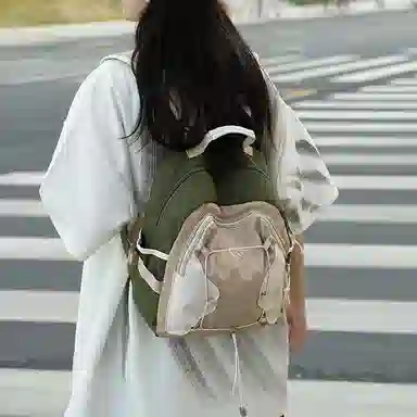 彤彤兔 轻便野营耐磨 尼龙 双肩包 常规 男女同款情侣款 绿色