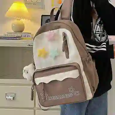 彤彤兔 大容量简约 涤纶 双肩包 女款 粉色/紫色/黑色/蓝色/绿色/卡其色