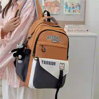 彤彤兔 韩版百搭撞色时尚 尼龙 双肩包 男女同款情侣款 卡其色\蓝色配红色\黄棕色\白配绿\黑色