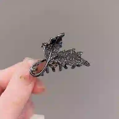 彤彤兔 黑色树叶水钻抓夹后脑勺半扎发小号夹侧边发卡 发夹 女款