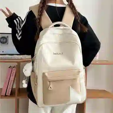 彤彤兔 撞色拼接 尼龙 双肩包 女款 紫色\蓝色\黑色\黄色\卡其色